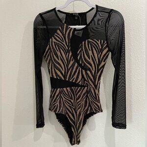 New Julia Metallic Lace Body Suit Animal Print Romantic  Dark Sexy Date Night
